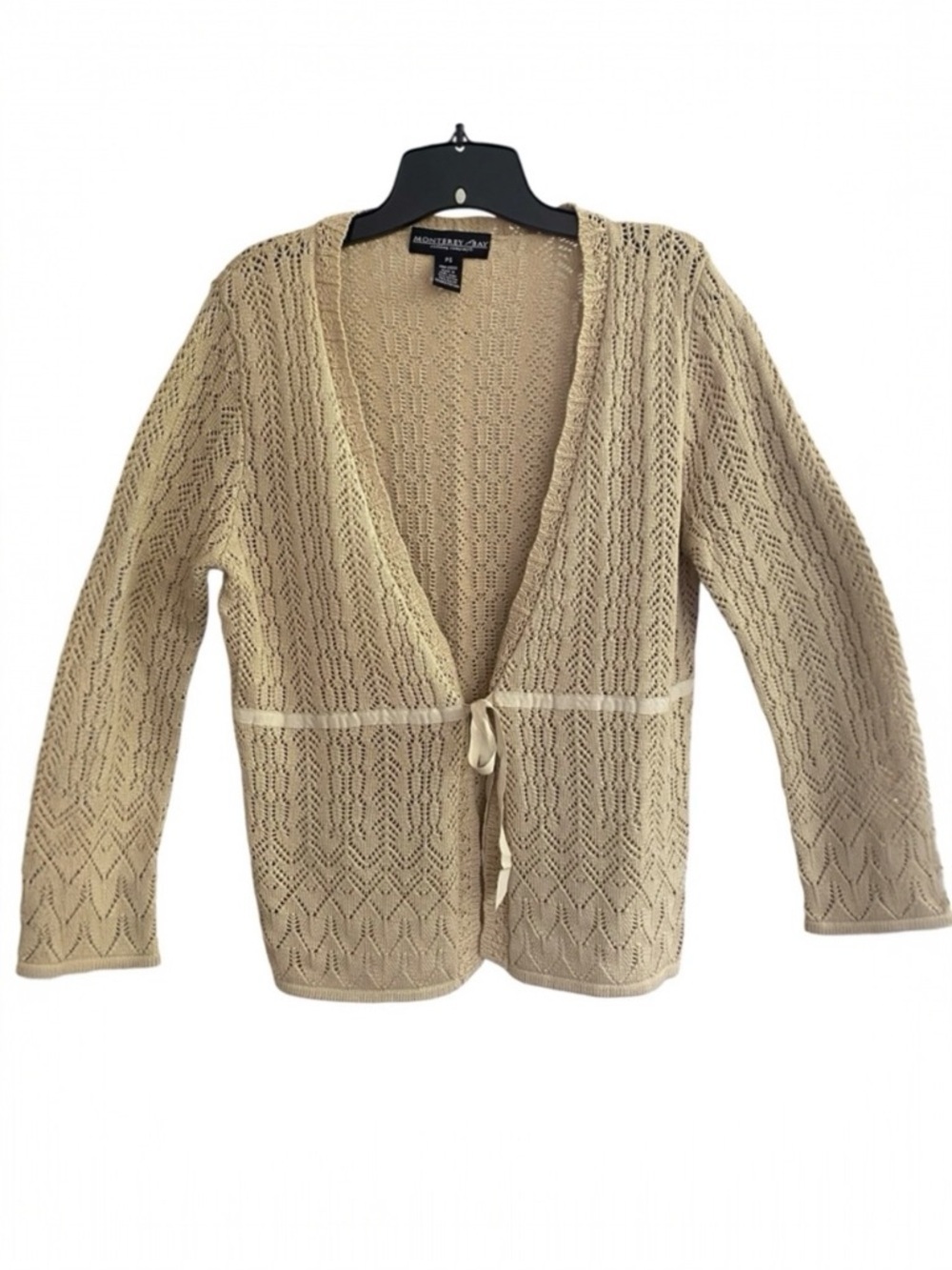 MONTEREY BAY Knit Cardigan Ribbon Tie Waist Womens Size Petite SMALL
